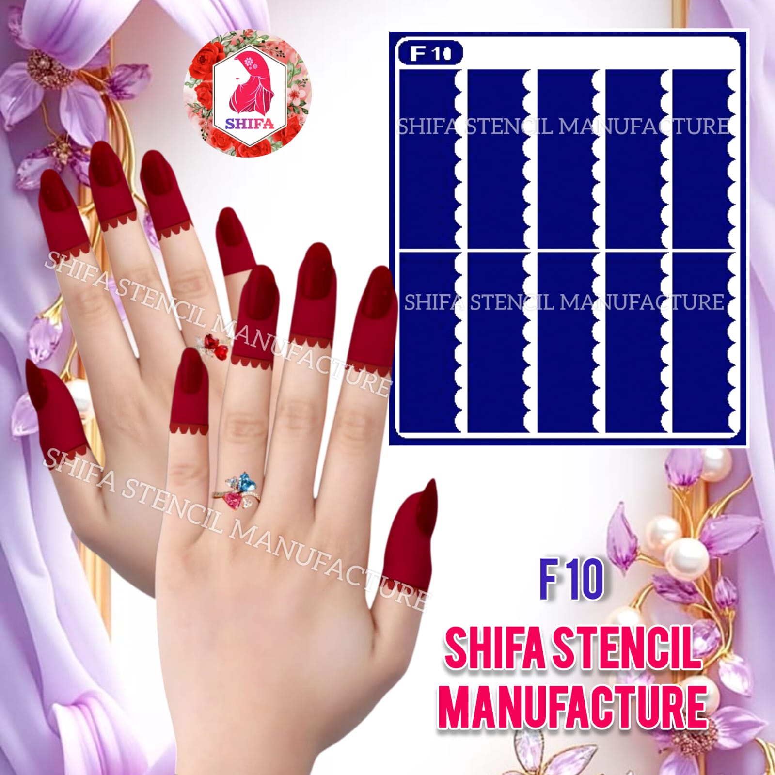 F 10 Scalloped Grace - Sticker Overview - Shifa Stencil Manufacturer